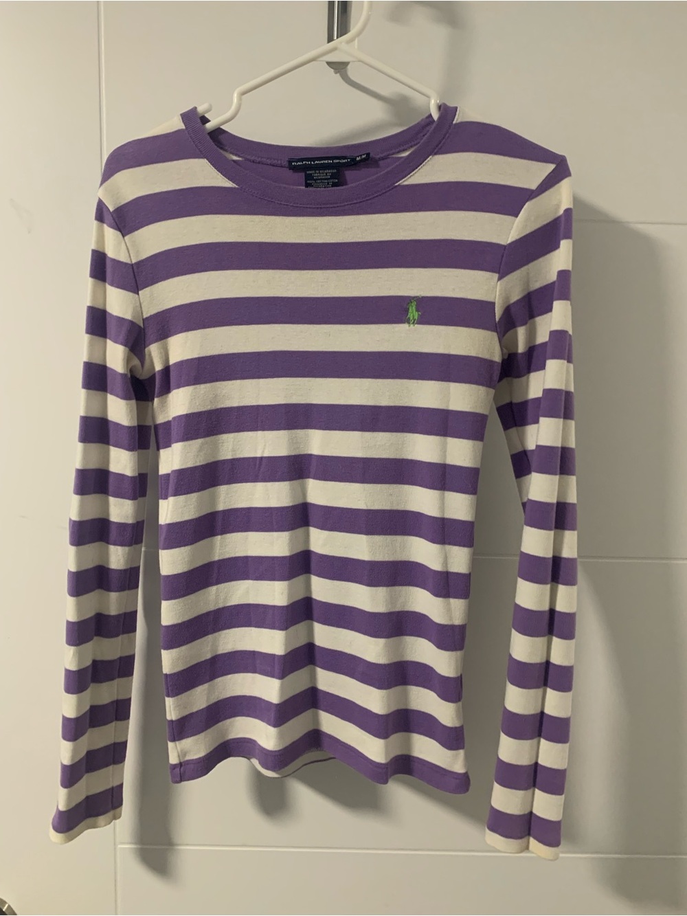 RALLH LAUREN Purple and White Striped Long-Sleeve Tee